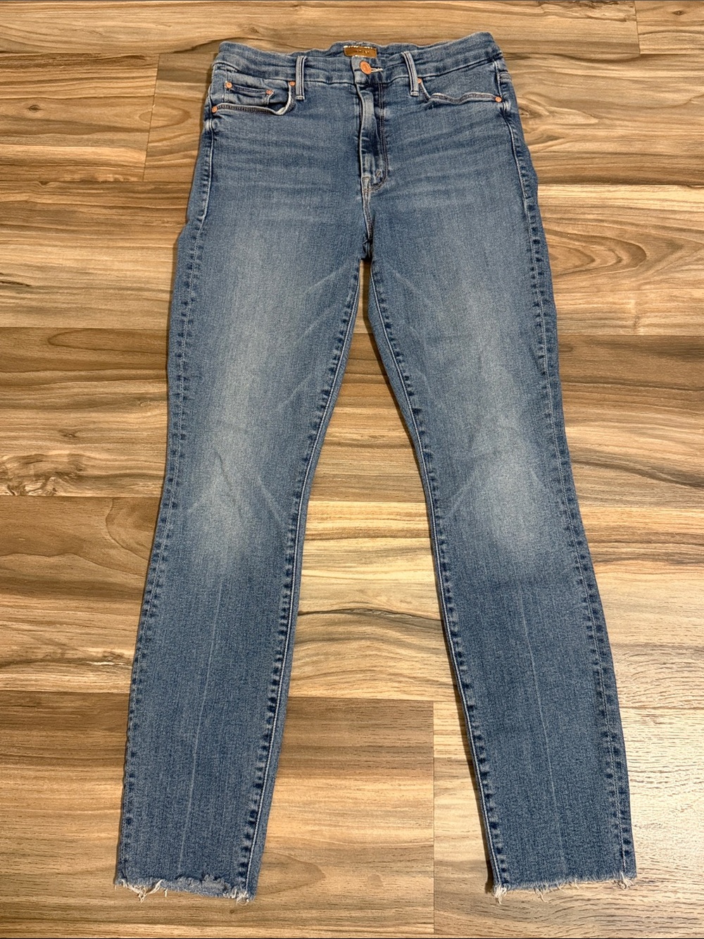 Mother High Waisted Looker Ankle Fray Jeans Womens 27 Walking On Coals Raw Hem